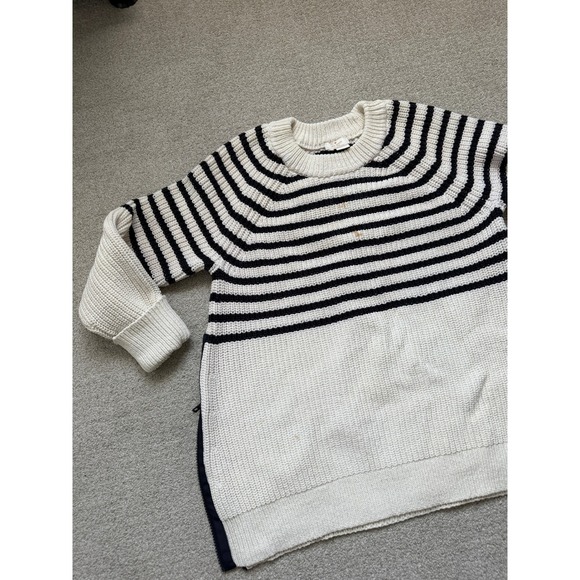 Kate Spade New York Striped Chunky Knit * Flaws* Sweater XL Cream Navy Side Zip - Picture 4 of 11